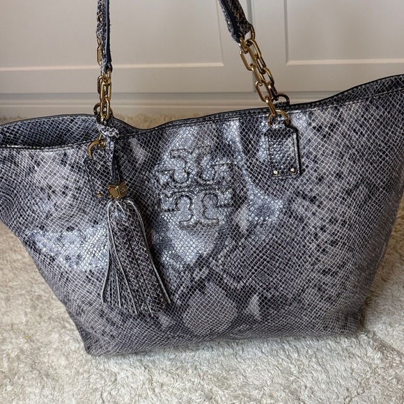 Tory Burch Thea Gray Snake Embossed Tote - Picture 1 of 16
